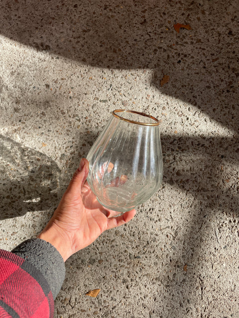 Gold-trimmed Bulbous Glass Vase