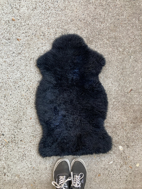 Black Faux Fur Rug, 30” Long