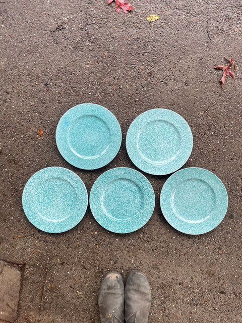 5 Large Green Dinner Plates