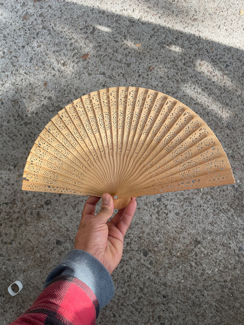 Tan Wooden Folding Fan