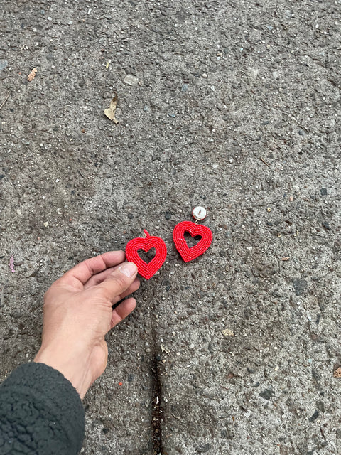 Pair of Beaded Heart Earrings