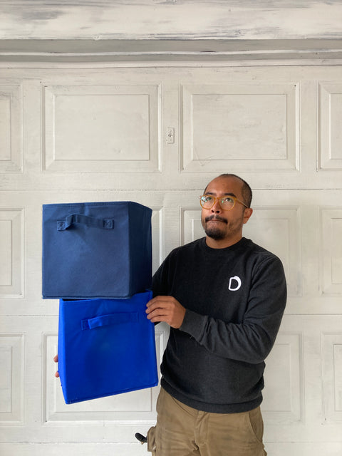 Two Blue Fabric Storage Boxes