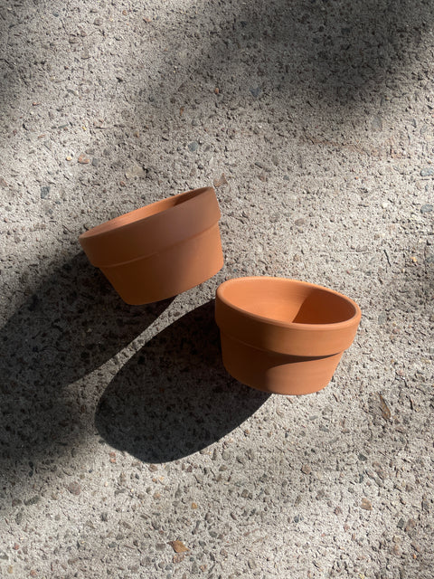 2 Shallow yet 5” Wide Terracotta Pots with Drainage