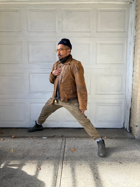 Vintage Brown Leather Biker Jacket, Men’s Small