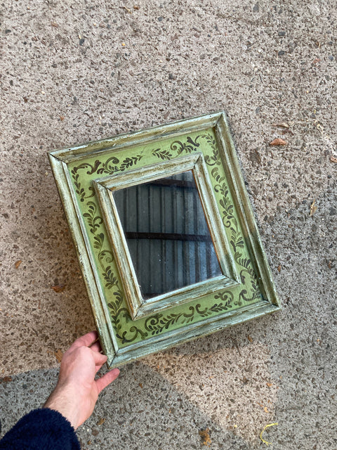 Lovely Mirror With Hand Painted Wood Frame, 13.5x16”