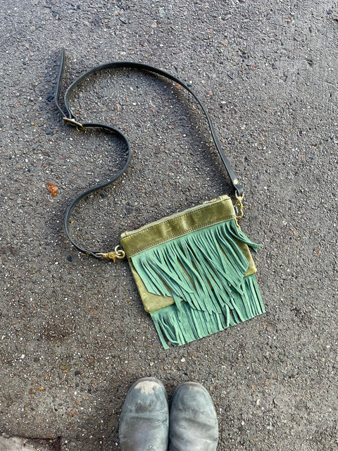 Green Tassled Leather Purse