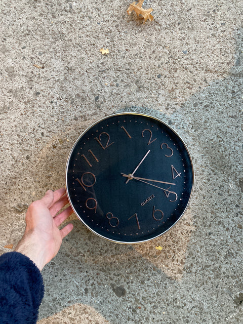 Wall Mounted Black & Pink Gold Clock