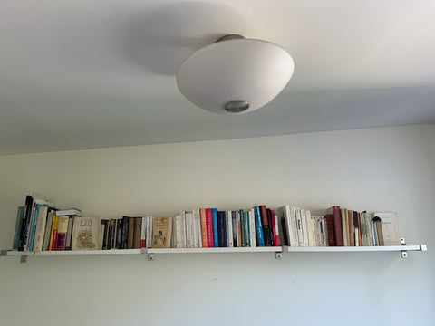 Two White Floating Book Shelves w/ Brushed Metal Brackets