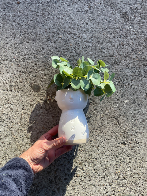 Ceramic Face Planter With Nice Fake Plants