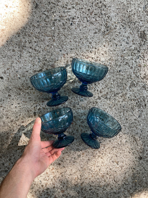 4 Blue Glass Dessert Cups