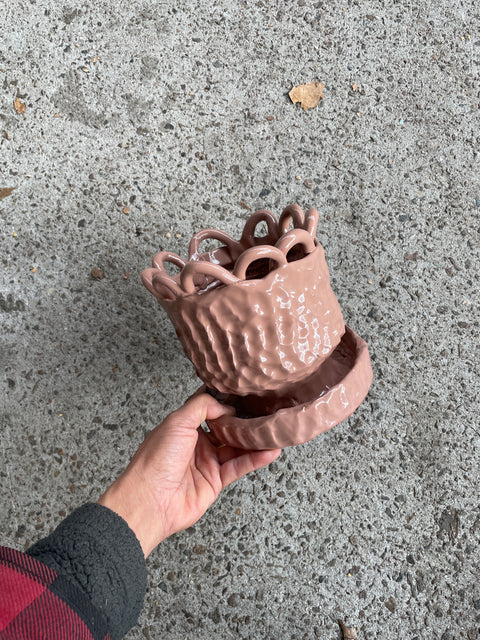 Taupe Mini Scalloped Planter by the Artist Gerstley