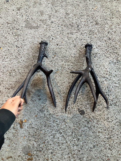 Two Cast Iron Buck Antlers Candle Holders