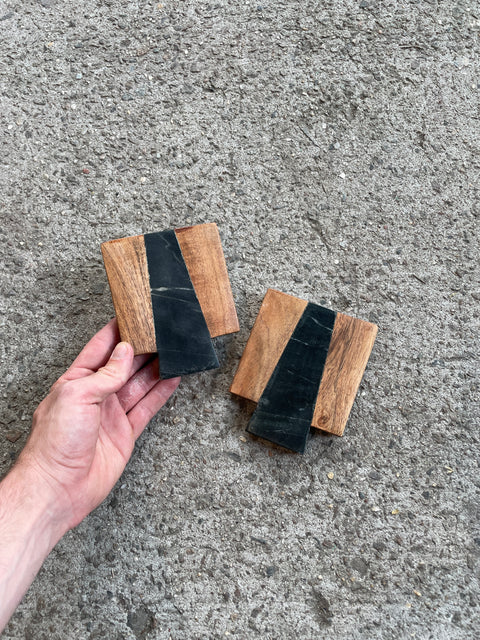 Two Pretty Marble & Wood Coasters