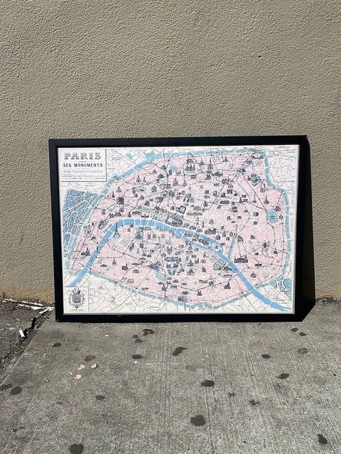 Antique Map of Paris Framed