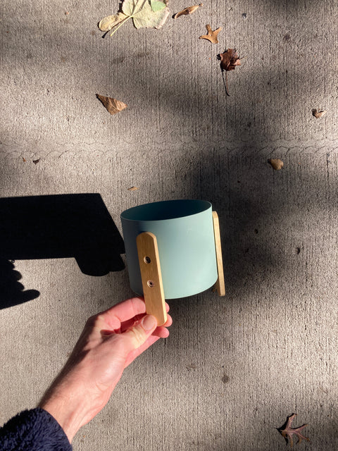 Cutest Lil’ Metal Plant Pot With Wood Legs, 5” Wide