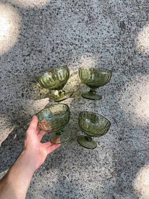 4 Green Glass Dessert Cups