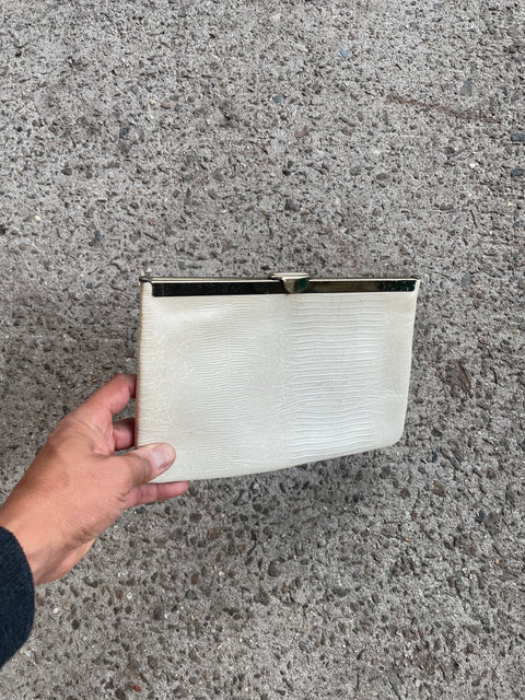 Vintage Looking White Leather Clutch