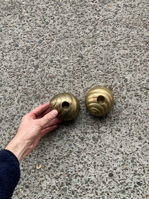 Two Vintage Brass Snail Looking Candle Holders