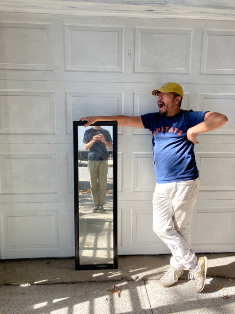 Long Patina Mirror With Solid Wood Frame, 14x48”