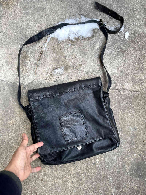 Garage Black Leather Messenger Bag