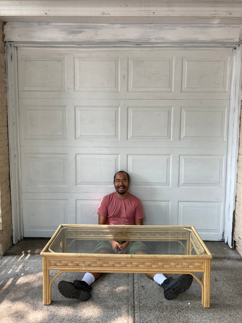 Bamboo Coffee Table With Glass Top, 50x24”