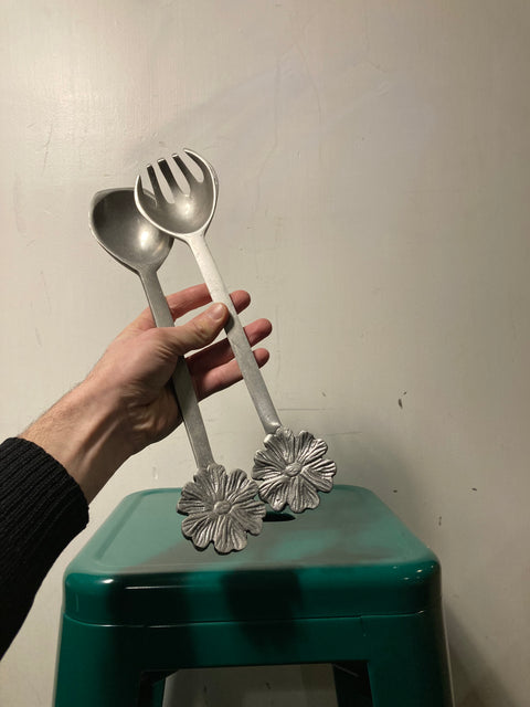 Stainless Steel Flower Salad Servers