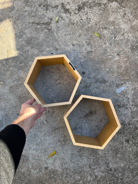 Two Wood Hexagonal Shelves