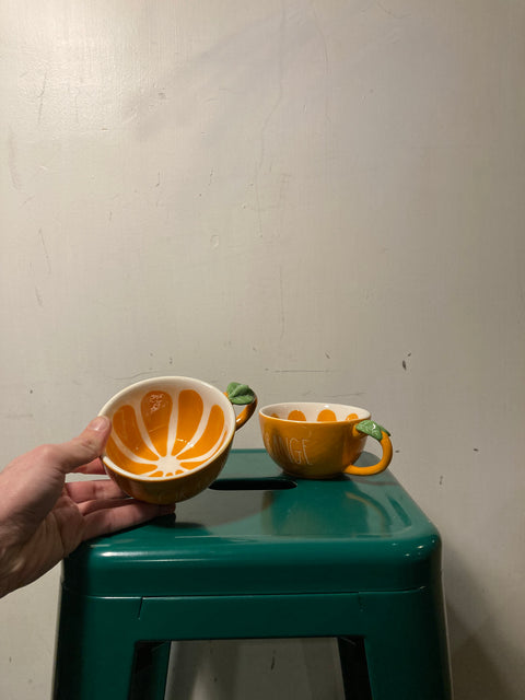 2 Orange Shaped Mugs