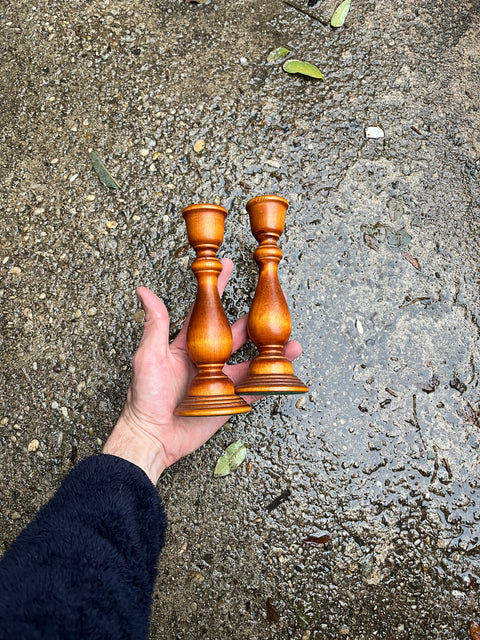 Two Very Pretty Wood Candle Holders