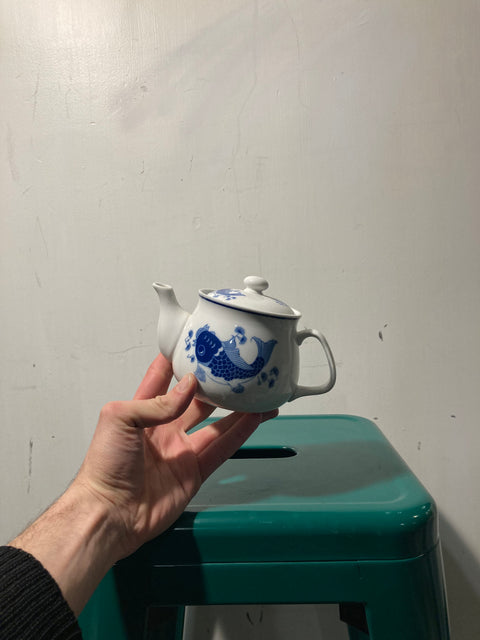 Porcelain Blue & White Koi Fish Teapot