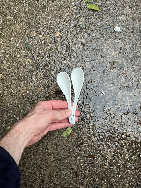 Two White Ceramic Soup Spoons