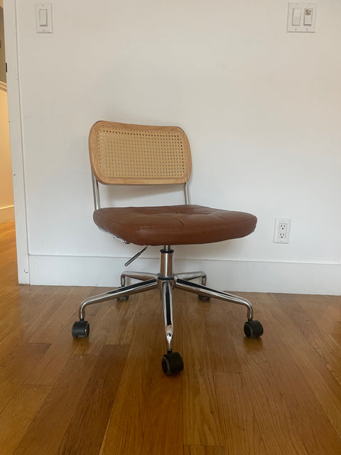 Faux Leather Home Office Chair with Rattan Back