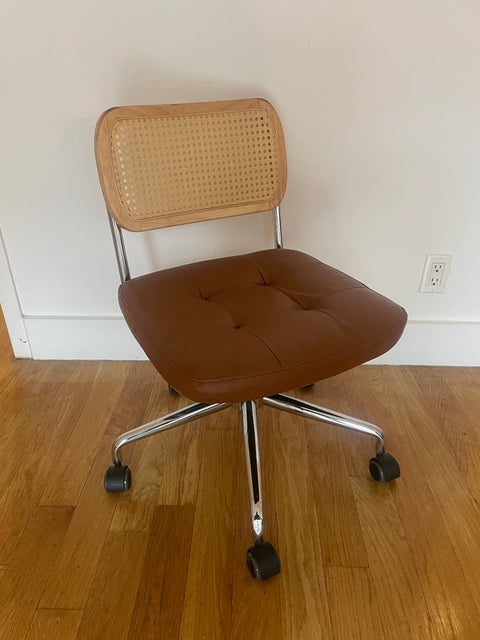 Faux Leather Home Office Chair with Rattan Back