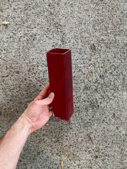 Beautiful Thin Red Glass Vase, 10x2.5"