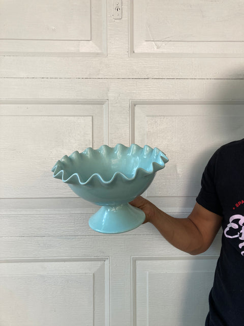 Blue Ruffle Pedestal Candy Decor Dish