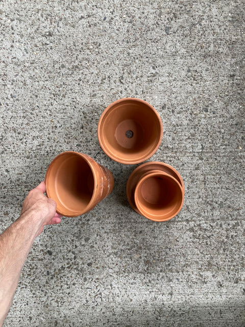 3 Terracotta Pots, 6" & 4"