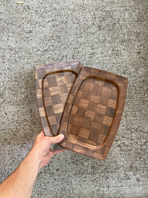 Two Woven Walnut Wood Trays