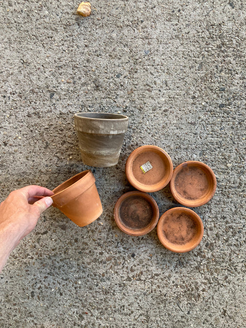 Small Terracotta Pots and Saucers