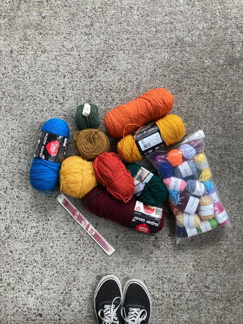 Large Yarn Lot & Knitting Needles