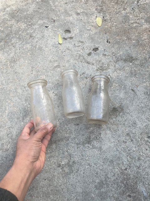 3 Small Old School Vintage Milk Bottles