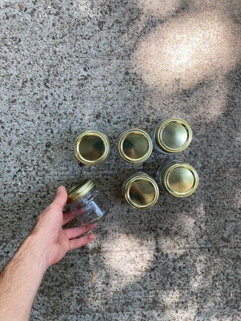 6 Small Glass Jars (For Spices?)