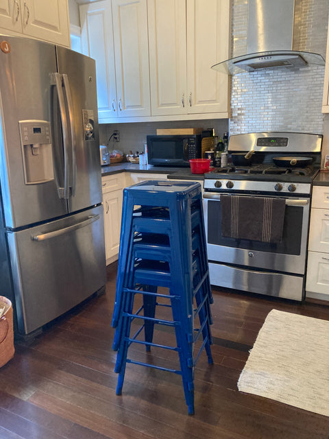 4 Blue Counter Stools, H26"