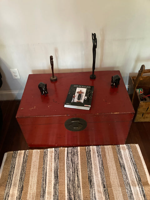 Large Antique Chinese Red Lacquer Trunk