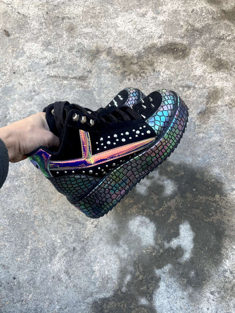 YRU Iridescent High-Top Sneakers, Sz US 8W or EU 39