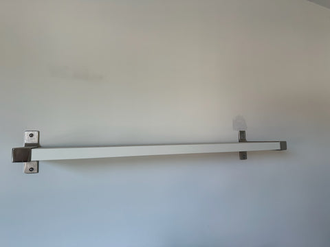 Two White Floating Book Shelves w/ Brushed Metal Brackets